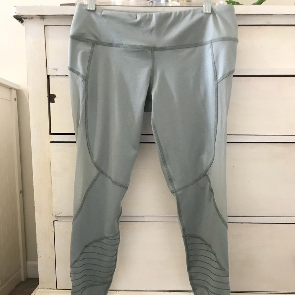 A&F sea-foam green cropped Moto-style pants